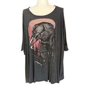 Allsaints Spitalifields London Raven Skull Oversized Cold Shoulder Tshirt